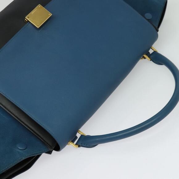 CELINE Trapeze Hand Bag Leather Blue Gold - Picture 6 of 13